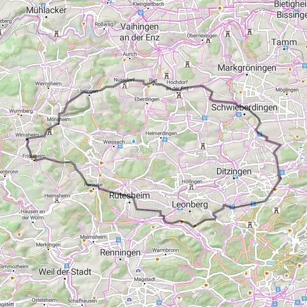 Map miniature of "Wimsheim and its Surroundings" cycling inspiration in Karlsruhe, Germany. Generated by Tarmacs.app cycling route planner