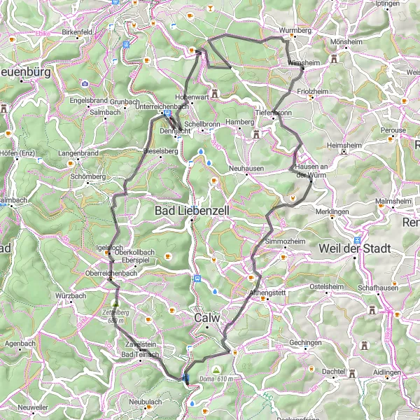 Map miniature of "Discovering Charming Villages off the Beaten Path" cycling inspiration in Karlsruhe, Germany. Generated by Tarmacs.app cycling route planner