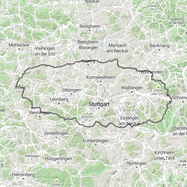 Map miniature of "Friolzheim to Geissberg Road Cycling Route" cycling inspiration in Karlsruhe, Germany. Generated by Tarmacs.app cycling route planner