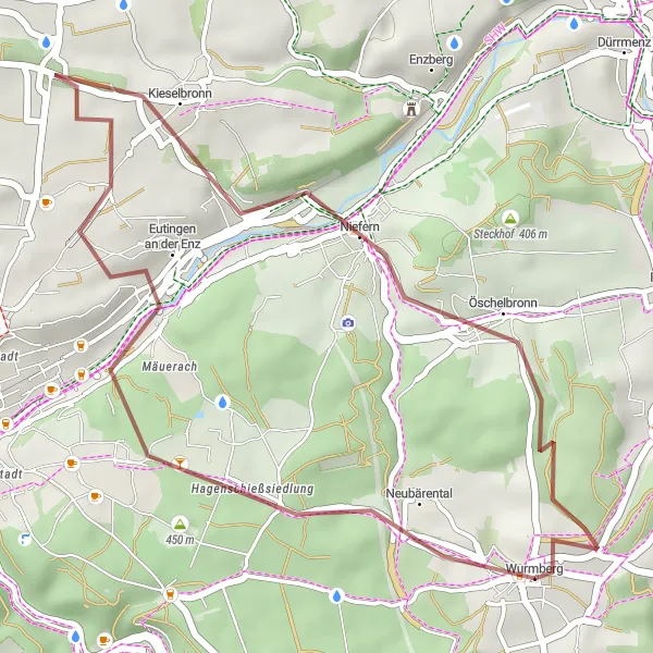 Karten-Miniaturansicht der Radinspiration "Geheimnisvolle Natur und landschaftliche Vielfalt" in Karlsruhe, Germany. Erstellt vom Tarmacs.app-Routenplaner für Radtouren