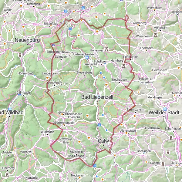 Karten-Miniaturansicht der Radinspiration "Gravel Route um Wurmberg" in Karlsruhe, Germany. Erstellt vom Tarmacs.app-Routenplaner für Radtouren