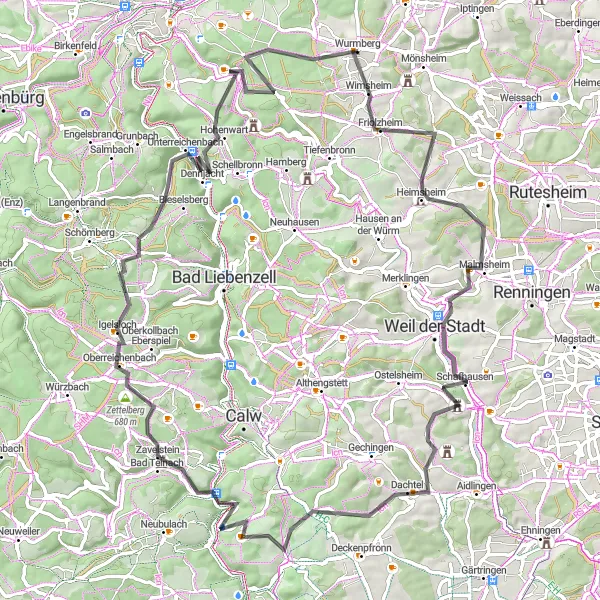 Karten-Miniaturansicht der Radinspiration "Herausforderung für ambitionierte Radfahrer" in Karlsruhe, Germany. Erstellt vom Tarmacs.app-Routenplaner für Radtouren