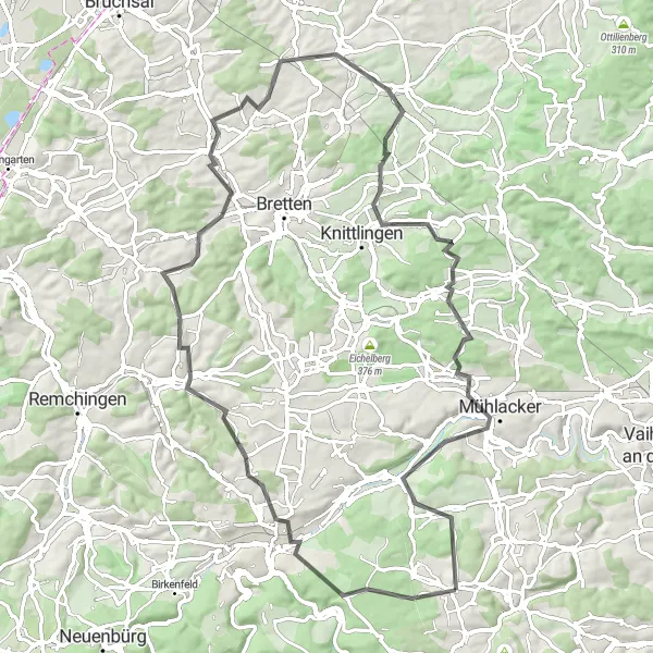 Karten-Miniaturansicht der Radinspiration "Road Route um Wurmberg" in Karlsruhe, Germany. Erstellt vom Tarmacs.app-Routenplaner für Radtouren