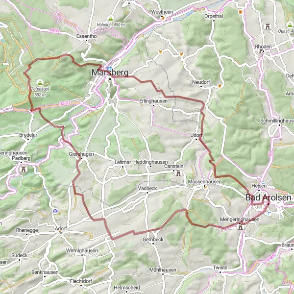 Map miniature of "Nature Escape" cycling inspiration in Kassel, Germany. Generated by Tarmacs.app cycling route planner