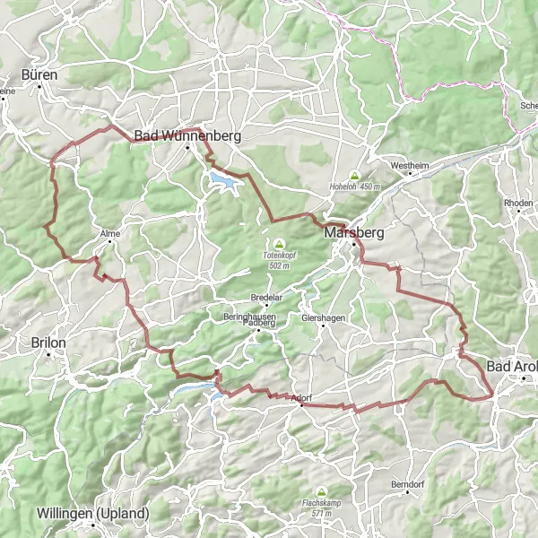 Map miniature of "Gravel Adventures" cycling inspiration in Kassel, Germany. Generated by Tarmacs.app cycling route planner