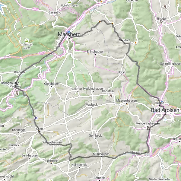 Karten-Miniaturansicht der Radinspiration "Rundweg um Bad Arolsen" in Kassel, Germany. Erstellt vom Tarmacs.app-Routenplaner für Radtouren