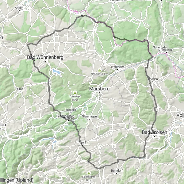 Map miniature of "Scenic Adventure" cycling inspiration in Kassel, Germany. Generated by Tarmacs.app cycling route planner