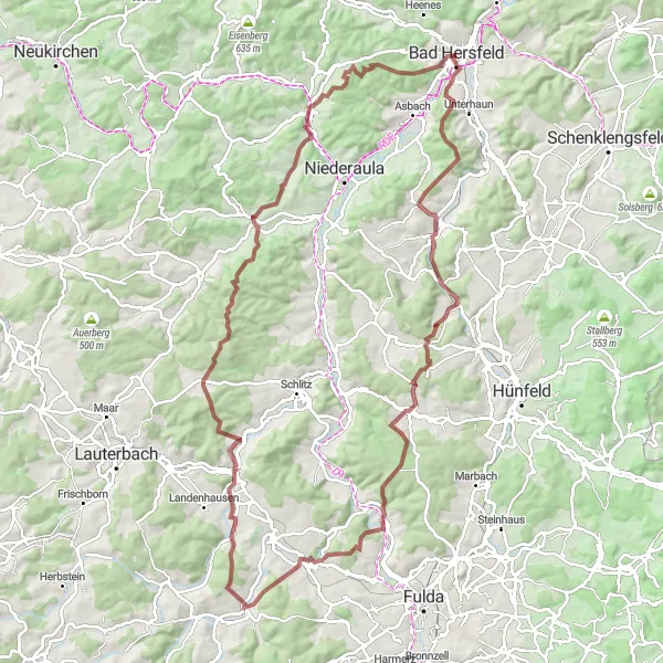 Map miniature of "Zuversicht Trail" cycling inspiration in Kassel, Germany. Generated by Tarmacs.app cycling route planner