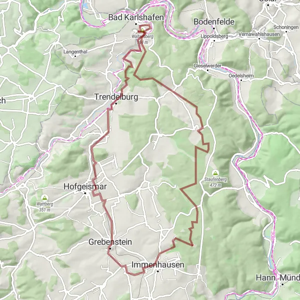 Map miniature of "Historic Castles and Panoramic Views" cycling inspiration in Kassel, Germany. Generated by Tarmacs.app cycling route planner