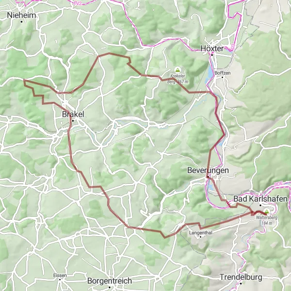 Karten-Miniaturansicht der Radinspiration "Rundfahrt durch Beverungen und Brakel" in Kassel, Germany. Erstellt vom Tarmacs.app-Routenplaner für Radtouren