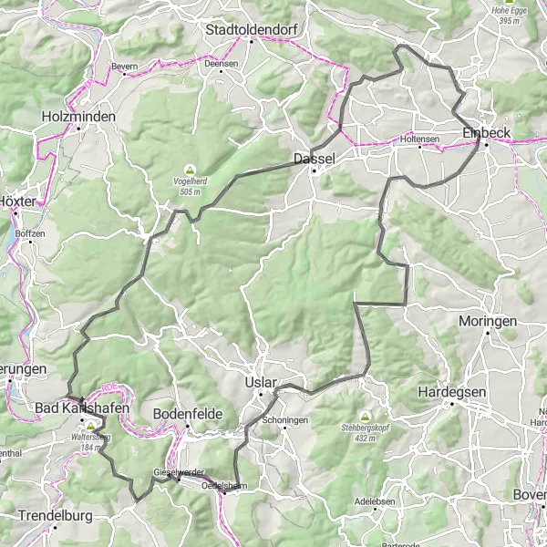 Map miniature of "Challenging Climbs and Panoramic Landscapes" cycling inspiration in Kassel, Germany. Generated by Tarmacs.app cycling route planner