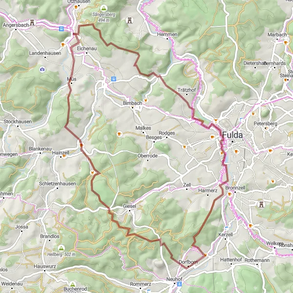 Karten-Miniaturansicht der Radinspiration "Abenteuer durch das Gravelwegenetz" in Kassel, Germany. Erstellt vom Tarmacs.app-Routenplaner für Radtouren