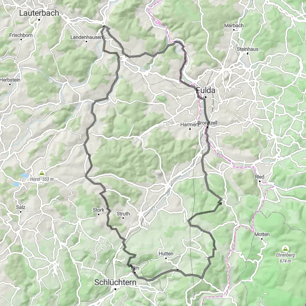 Karten-Miniaturansicht der Radinspiration "Große Tour mit viele Highlights" in Kassel, Germany. Erstellt vom Tarmacs.app-Routenplaner für Radtouren