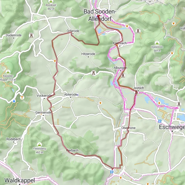 Map miniature of "Werra Gravel Loop" cycling inspiration in Kassel, Germany. Generated by Tarmacs.app cycling route planner