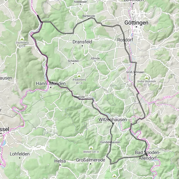 Map miniature of "Kassel Epic Loop" cycling inspiration in Kassel, Germany. Generated by Tarmacs.app cycling route planner