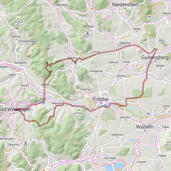 Karten-Miniaturansicht der Radinspiration "Kurze Gravel-Tour durch die Natur" in Kassel, Germany. Erstellt vom Tarmacs.app-Routenplaner für Radtouren