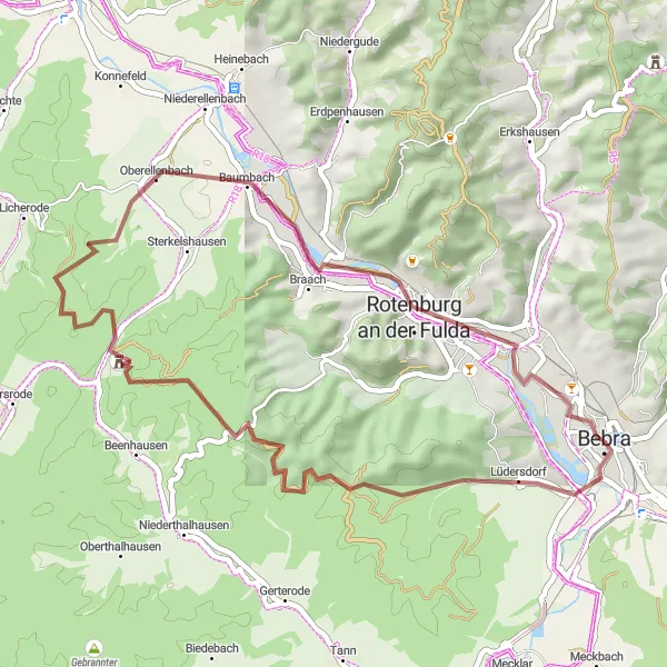 Map miniature of "The Gravel Adventure" cycling inspiration in Kassel, Germany. Generated by Tarmacs.app cycling route planner