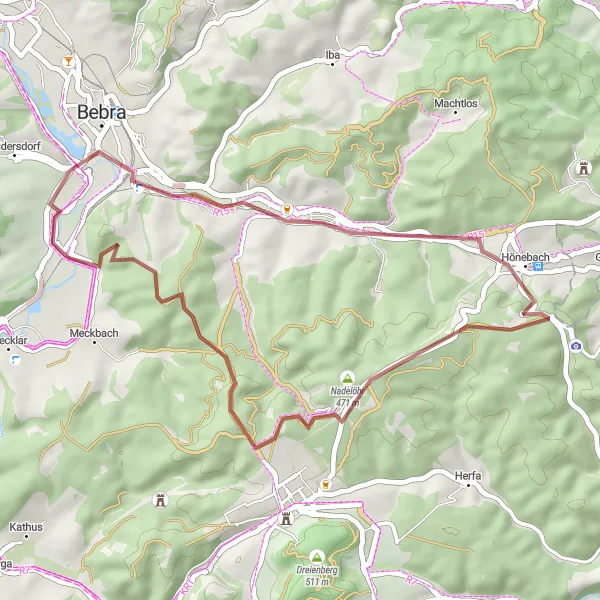 Karten-Miniaturansicht der Radinspiration "Entlang Ronshausen und Kehlberg" in Kassel, Germany. Erstellt vom Tarmacs.app-Routenplaner für Radtouren