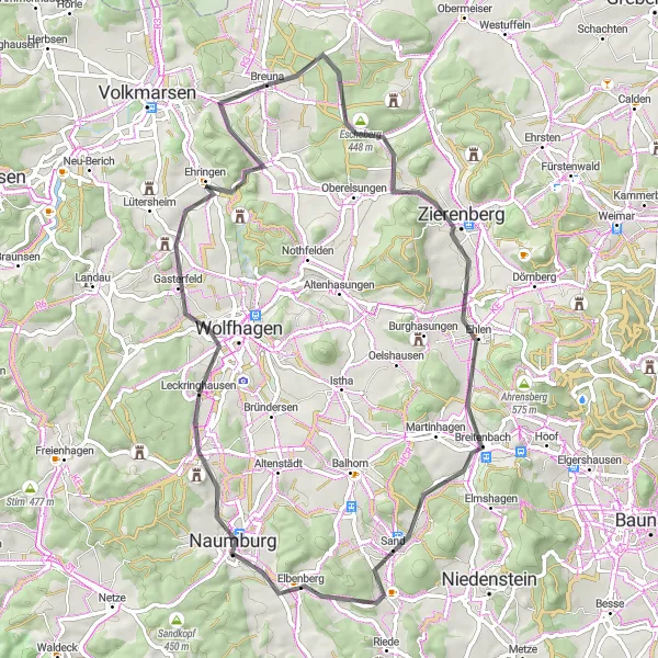 Karten-Miniaturansicht der Radinspiration "Fahrradtour um Zierenberg" in Kassel, Germany. Erstellt vom Tarmacs.app-Routenplaner für Radtouren