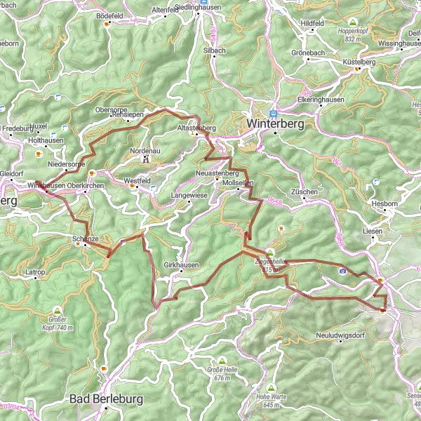 Karten-Miniaturansicht der Radinspiration "Gravel-Rundfahrt um Bromskirchen" in Kassel, Germany. Erstellt vom Tarmacs.app-Routenplaner für Radtouren