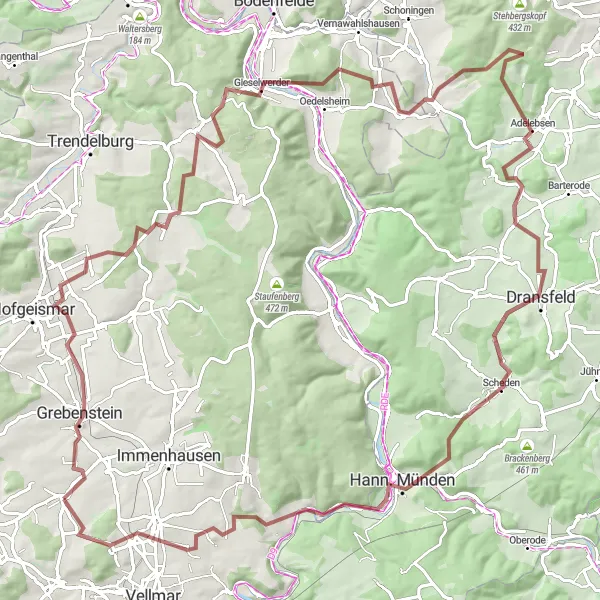 Karten-Miniaturansicht der Radinspiration "Malerische Rundfahrt durch das GrimmHeimat NordHessen" in Kassel, Germany. Erstellt vom Tarmacs.app-Routenplaner für Radtouren