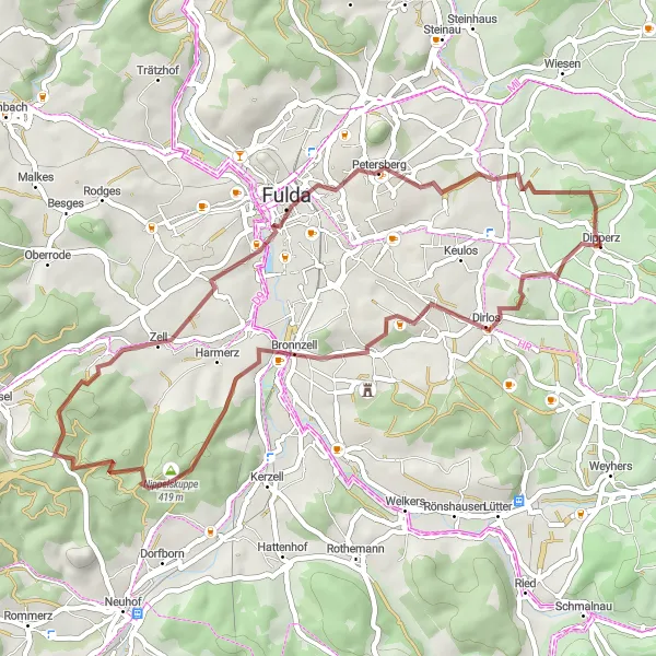 Karten-Miniaturansicht der Radinspiration "Bergiges Gravel-Abenteuer rund um Dipperz" in Kassel, Germany. Erstellt vom Tarmacs.app-Routenplaner für Radtouren