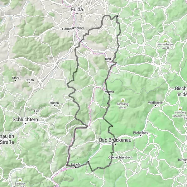 Karten-Miniaturansicht der Radinspiration "Road-Tour durch die Natur um Dipperz" in Kassel, Germany. Erstellt vom Tarmacs.app-Routenplaner für Radtouren