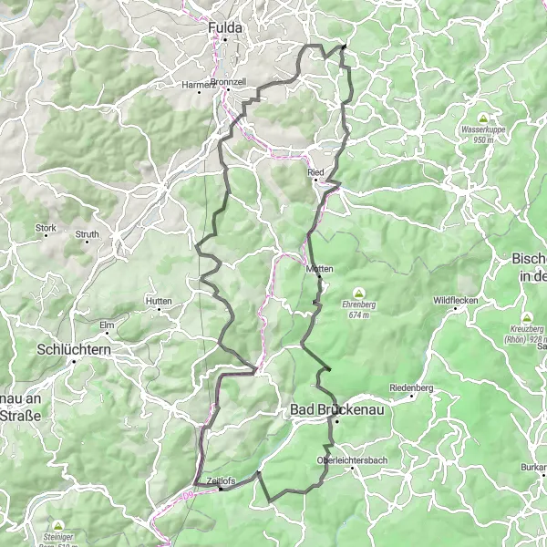 Map miniature of "Fulda Valley Loop" cycling inspiration in Kassel, Germany. Generated by Tarmacs.app cycling route planner