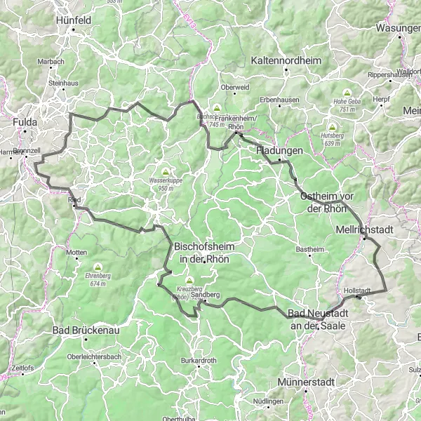 Karten-Miniaturansicht der Radinspiration "Epische Strecke durch die Rhön" in Kassel, Germany. Erstellt vom Tarmacs.app-Routenplaner für Radtouren