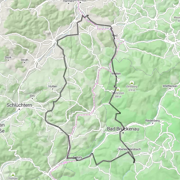 Map miniature of "Scenic Road Cycling Adventure to Kerzell" cycling inspiration in Kassel, Germany. Generated by Tarmacs.app cycling route planner