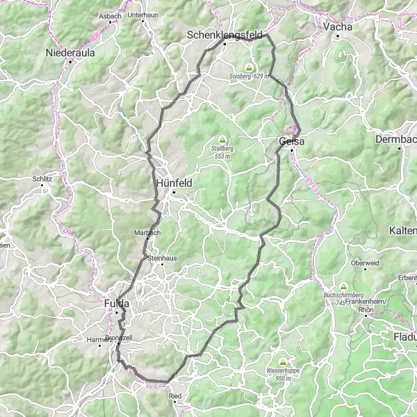 Karten-Miniaturansicht der Radinspiration "Hügeliges Roadbike-Abenteuer" in Kassel, Germany. Erstellt vom Tarmacs.app-Routenplaner für Radtouren