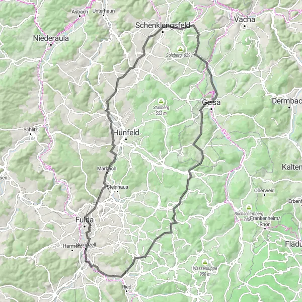 Map miniature of "Nature's Road Adventure" cycling inspiration in Kassel, Germany. Generated by Tarmacs.app cycling route planner