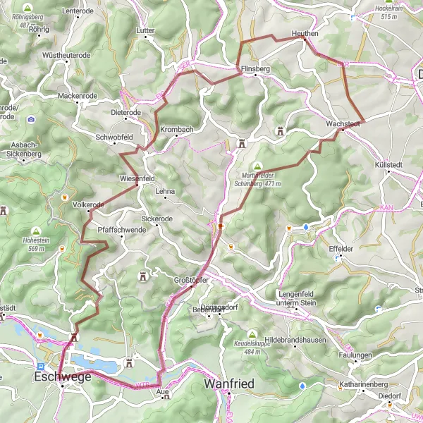 Map miniature of "The Gravel Adventure" cycling inspiration in Kassel, Germany. Generated by Tarmacs.app cycling route planner