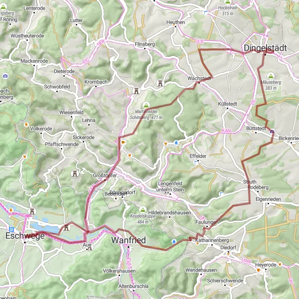 Karten-Miniaturansicht der Radinspiration "Hessisches Bergland Rundtour" in Kassel, Germany. Erstellt vom Tarmacs.app-Routenplaner für Radtouren