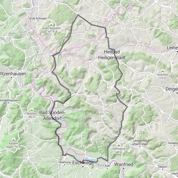 Map miniature of "The Weinberg Route" cycling inspiration in Kassel, Germany. Generated by Tarmacs.app cycling route planner