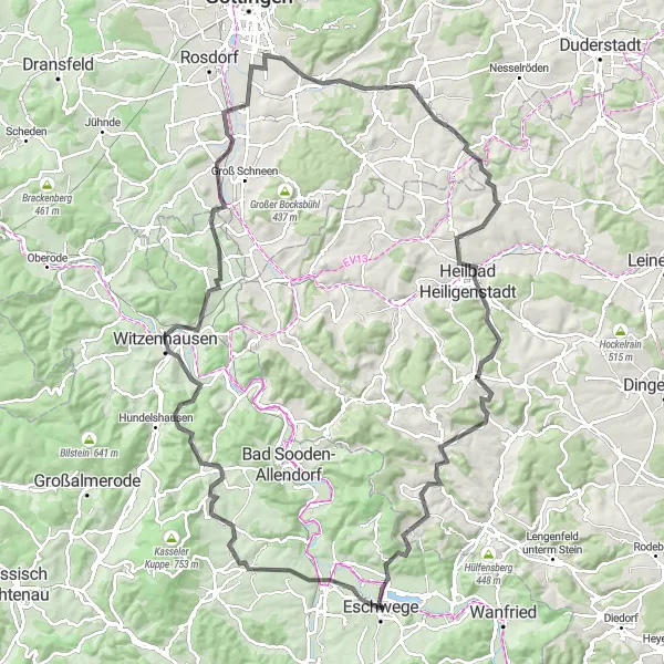 Map miniature of "Werra-Meißner District Loop" cycling inspiration in Kassel, Germany. Generated by Tarmacs.app cycling route planner