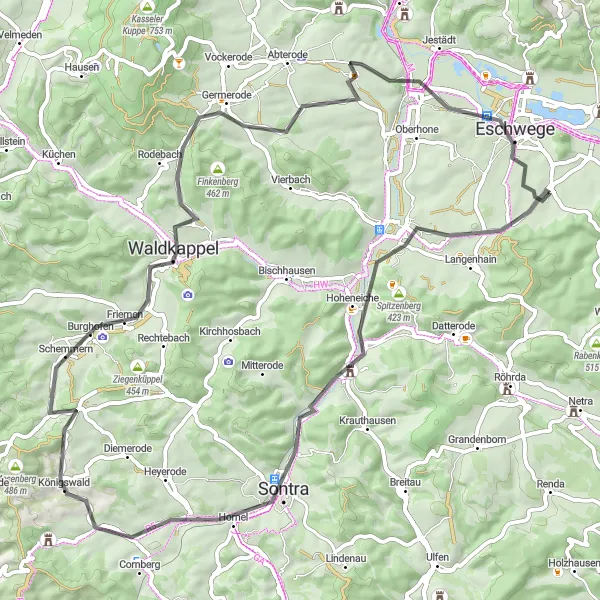 Map miniature of "Enchanting Countryside Loop" cycling inspiration in Kassel, Germany. Generated by Tarmacs.app cycling route planner