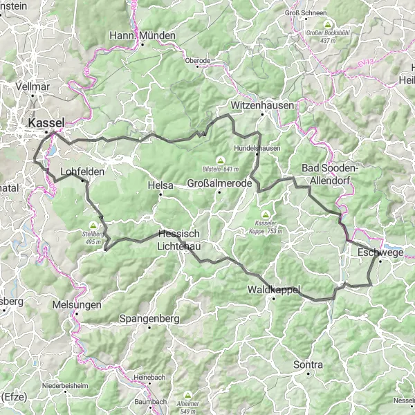 Karten-Miniaturansicht der Radinspiration "Waldeck-Frankenberg Runde" in Kassel, Germany. Erstellt vom Tarmacs.app-Routenplaner für Radtouren