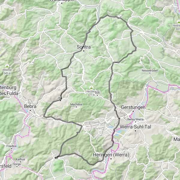 Karten-Miniaturansicht der Radinspiration "Road-Tour zu landschaftlichen Highlights" in Kassel, Germany. Erstellt vom Tarmacs.app-Routenplaner für Radtouren