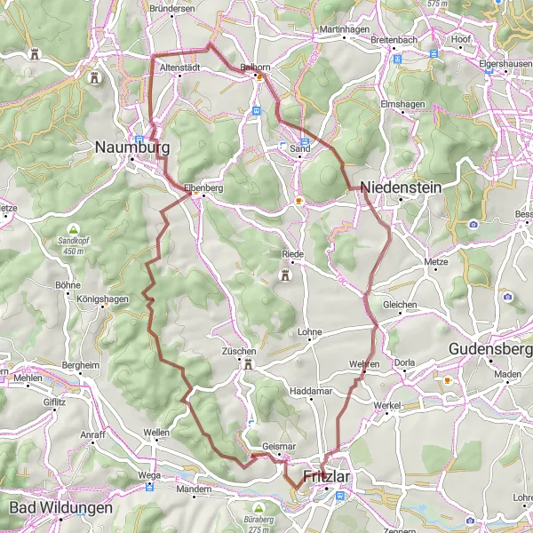 Map miniature of "Scenic Gravel Tour" cycling inspiration in Kassel, Germany. Generated by Tarmacs.app cycling route planner