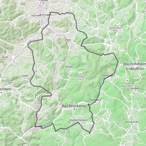 Map miniature of "Ultimate Road Cycling Challenge: Fulda to Kerzell" cycling inspiration in Kassel, Germany. Generated by Tarmacs.app cycling route planner