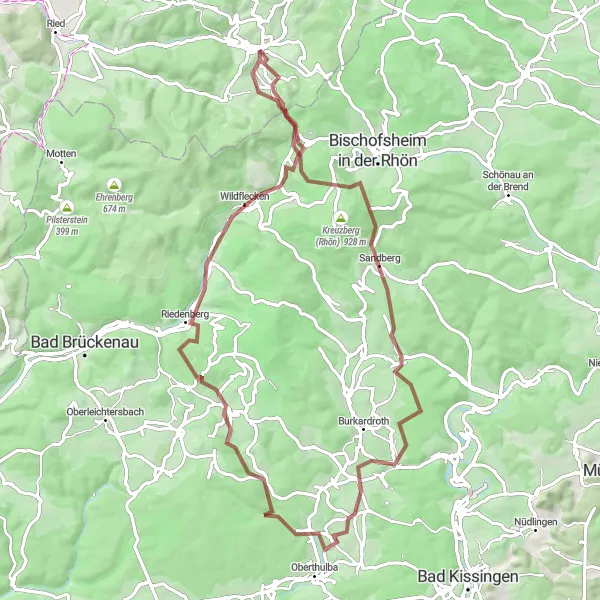 Map miniature of "Rugged Gravel Adventure" cycling inspiration in Kassel, Germany. Generated by Tarmacs.app cycling route planner