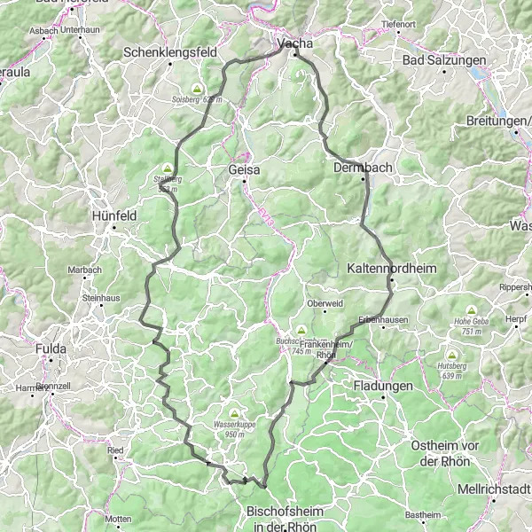 Map miniature of "Scenic Road Adventure" cycling inspiration in Kassel, Germany. Generated by Tarmacs.app cycling route planner