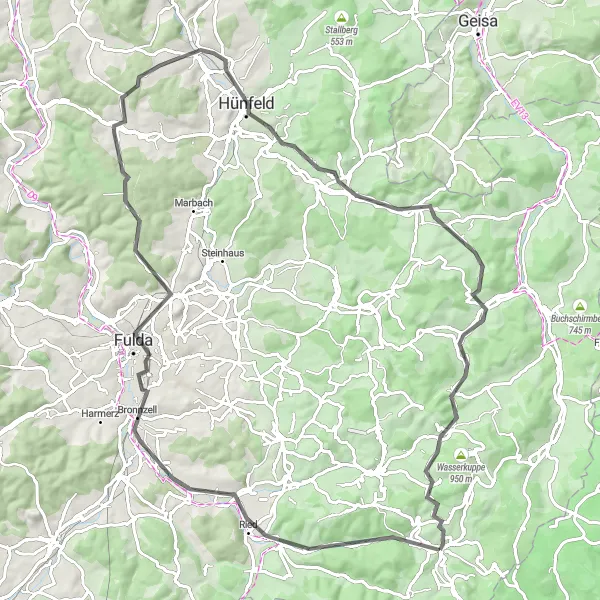 Map miniature of "Hiking to Horstberg" cycling inspiration in Kassel, Germany. Generated by Tarmacs.app cycling route planner