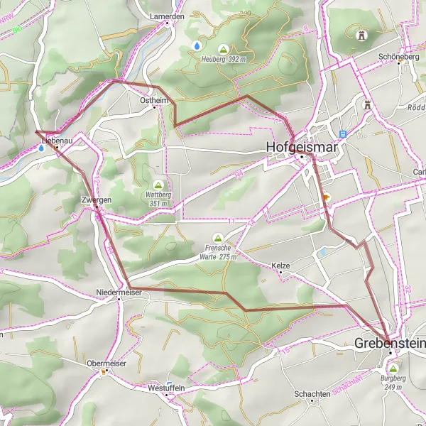 Karten-Miniaturansicht der Radinspiration "Abenteuerliche Fahrt durch Hofgeismar" in Kassel, Germany. Erstellt vom Tarmacs.app-Routenplaner für Radtouren