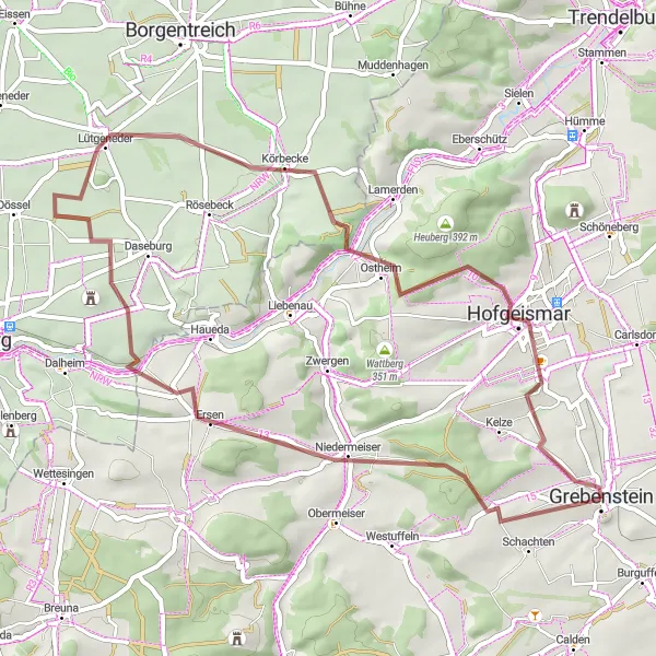 Map miniature of "Niedermeiser Loop" cycling inspiration in Kassel, Germany. Generated by Tarmacs.app cycling route planner