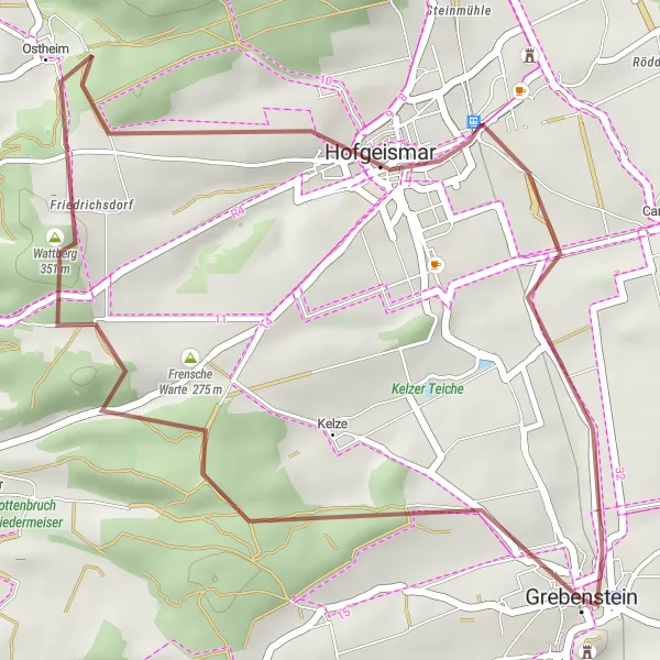 Map miniature of "Kelze and Offenberg Scenic Ride" cycling inspiration in Kassel, Germany. Generated by Tarmacs.app cycling route planner