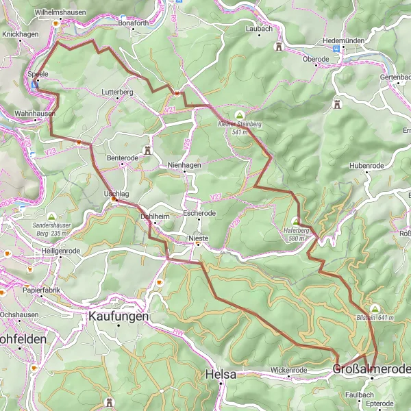 Karten-Miniaturansicht der Radinspiration "Gravel-Erkundung um Wilhelmshausen" in Kassel, Germany. Erstellt vom Tarmacs.app-Routenplaner für Radtouren