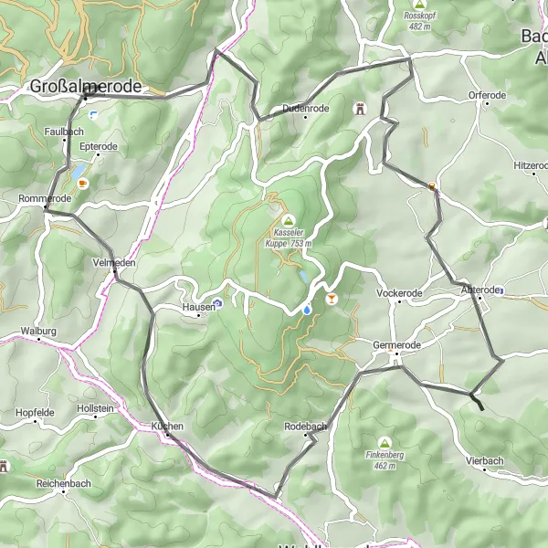 Karten-Miniaturansicht der Radinspiration "Rundfahrt von Großalmerode nach Velmeden" in Kassel, Germany. Erstellt vom Tarmacs.app-Routenplaner für Radtouren