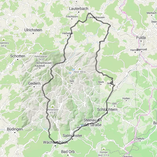 Map miniature of "Hainzell Epic Ride" cycling inspiration in Kassel, Germany. Generated by Tarmacs.app cycling route planner